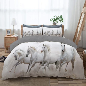 Комплект постелки за коне 3D Индивидуален Дизайн на Животните Пухени Комплекти Бяло Спално Бельо, Калъфки за възглавници Пълен Поп Кралицата Супер Крал Twin Размер