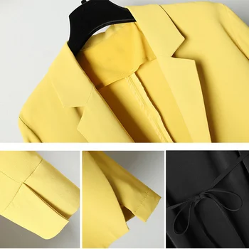 Корейски свободни тънки комплекти от 2 теми За жени, Плюс размера на Случайни сако + Рокля на спагети презрамки Костюм Офис дамски Елегантен костюм от две части