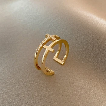 Корейското пръстен с Цирконий Самоличността на Кръст Отворени Регулируеми Пръстени за пръстите за жени Блестящо Кристално пръстен на Момичето за Сватба парти Бижута Подаръци