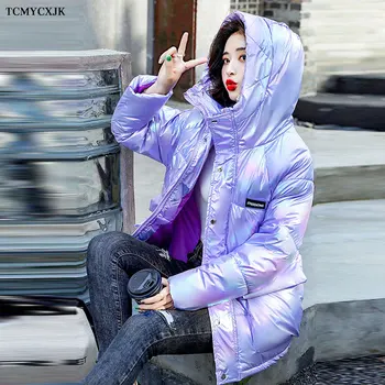 Кратката зимна дамско яке с качулка в памучна подплата в корейски стил, цветни ярки зимно яке за жени, студентски яке, палто за жени