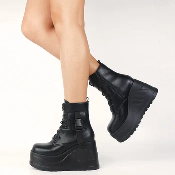 ЛапоЛака Модни обувки Sapato Feminino на танкетке на много висок ток с висока платформа 2021 Есенна Класически черни Дамски обувки Големи Размери 43