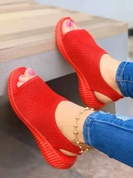 Летни дамски обувки 2022 Окото обувки на платформа с риба Дамски сандали на танкетке със затворени пръсти Женски леки ежедневни сандали Zapatillas Muje