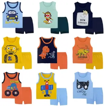 Летни дрехи за малки момчета Детски памучни блузи Риза+Панталон Екипировки комплект детски дрехи Бебешки комплекти дрехи