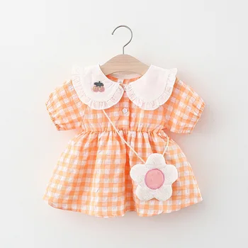 Летни дрехи за новородени момичета сладко сладко клетчатое плат рокля за малки момичета детски дрехи, рокли принцеса на 1-ви рожден ден на рокля