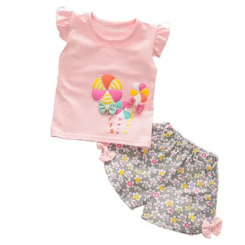 Летни комплекти дрехи за малките момичета Цветни Потници без ръкави Бандажные шорти Панталони 2 бр. Ежедневни облекла Спортен спортен костюм Детски костюми