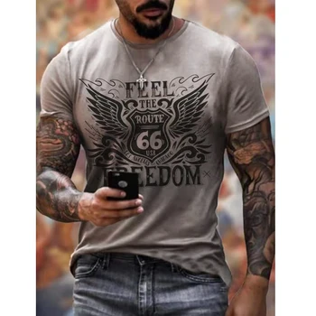 Летни Нови мъжки тениски Негабаритная широки дрехи Реколта Мода с къс ръкав 66 букви с принтом Тениски с кръгла яка за мъже
