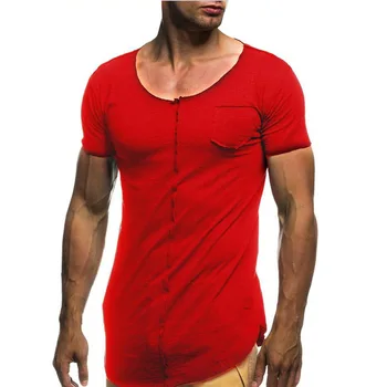 Летни нови мъжки тениски плътен цвят тънък тенденция ежедневна мода с къс ръкав