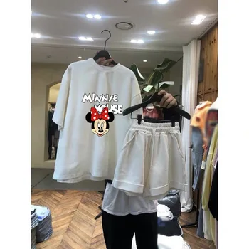 Летни шорти Disney Комплекти с принтом Мики Маус Корейската мода Тениска с къс ръкав къси Панталони Памук и Ежедневни облекла Vetement Femme 2021