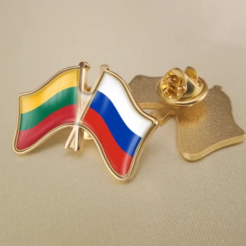 Литва и Русия Преминава Двойни Знамена Приятелство Игли за ревери Брошки Икони