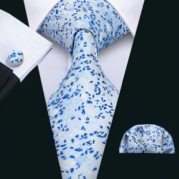 Луксозен мъжки Коприна Вратовръзка Набор от Връзки Носна кърпичка копчета за Ръкавели Синьо Цвете в Джоба квадратен Вратовръзка на Сватбата кърпичка вратовръзка FA-5020