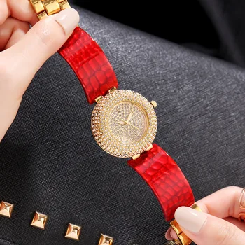 Луксозни Бижута Гривни Часовници За Жени 2021 Мода Пълен Crystal Ръчен Часовник Рокля Дамски Кварцов Часовник Дамски Часовник