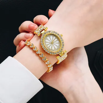 Луксозни дамски часовник от розово злато с бриллиантовыми цветове Дамски ръчен часовник Елегантен 2 бр. комплект часа-гривни Подаръчен комплект Relogio Feminino