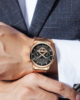Луксозни златни часовници Мъжки Бизнес Кварцов часовник От Неръждаема Стомана с кръгло циферблат Ежедневни часовници Мъжки часовници Модерни и Класически часовници