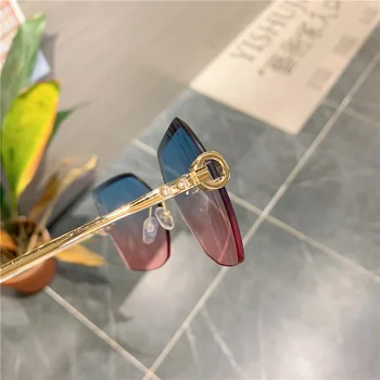 Луксозни Квадратни Слънчеви очила с клипс за жени 2021 Мода Ретро Без рамки Реколта дизайнерски нюанси Слънчеви Очила Метал Златисто-синьо Стъкло