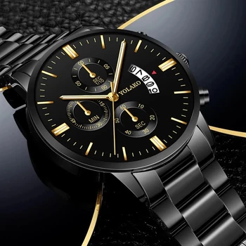 Луксозни Мъжки Бизнес Ежедневни Кварцов ръчен часовник от неръждаема стомана Модерен мъжки часовник Мъжки Златен часовник-гривна relogio masculino