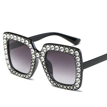 Луксозни Слънчеви очила с диаманти Женствена Квадратни Маркови размери Кристални слънчеви очила Дамски розови градиентные Огледални очила нюанси WG816