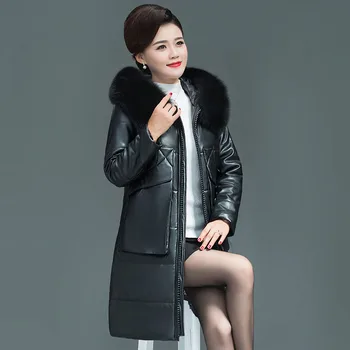 Луксозно зимно кожено яке Ново 202 женски памучни палто на Парка за по-възрастните жени на средна възраст Утолщенное меко палто от изкуствена кожа