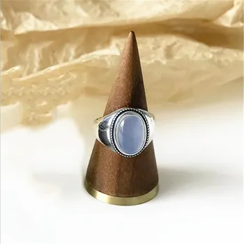 ЛУЛУ-СВИНЯ Проста ниша да се направи стар пръстен от бял ахат, за да създадете една модерна индивидуални дизайнерски овалния камък пръстен J0912