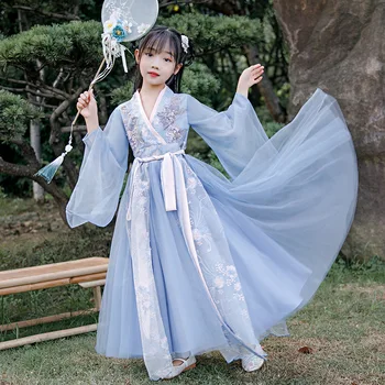 Лятна нова пола с бродерия за момичета, костюм на супер феи в китайски стил, бебешки дрехи за танци, рокля на принцеса SP0307