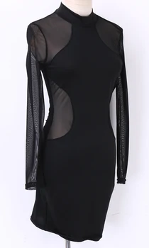 Лятна рокля 2018 Мода Европа Женски халат за баня Секси клубни рокли с дълъг ръкав Черно бандажное сетчатое рокля Vestidos