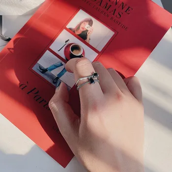 Лятото Богемное Етническа Черен пръстен с цирконий за жени, Дамски модни пръстени на палеца Корейски момиче, Подарък за парти, Готически бижута