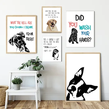 Магазин Декор Снимка на Кучето Платно Живопис Черно - бели Животни Стенно Изкуство Безрамный Минималистичен Плакат за домашен дизайн