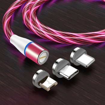 Магнитен Кабел За iPhone Xiaomi Micro USB Type C Светлинен Led 3A Кабел За Бързо Зареждане на Мобилен Телефон, Светлинен Магнитен Кабел 1 М