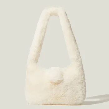 Мека Малка плюшен чанта на рамото си под мишниците На жените 2021 Зима Нов Стил е Прост обикновен дизайн Модерен Ежедневни чанти и портмонета