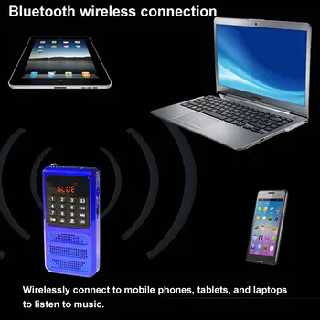 Мини FM-радио Многофункционален Високоговорителя Bluetooth, Музикален плейър с led подсветка Поддържа високоговорител Запис на TF карти за Възпроизвеждане на слушалки