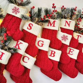Много нови Чорапи Вълнени плетени калъф за Коледни Чорапи с писма на Дядо Коледа, Бонбони Подарък Пакет Украса на Коледна Елха Висулка Подарък Пакет