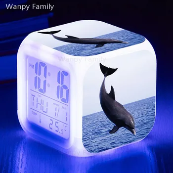 Много Сладък Делфин alarm clock 7 Цвята Светещи LED Digital alarm clock Детски Подарък за рождения Ден На Многофункционални Електронни Часовници