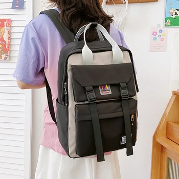 Многофункционална раница контрастен цвят за жени със стил колеж, чанта за лаптоп с голям капацитет, училищни преносима чанта на едно рамо