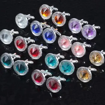 Многоцветен Кристал Arcylic Планински Кристал, копчета за Ръкавели, ДИАМЕТЪР 18 мм, със сребърно покритие Модни Ръкавели Бижута За Мъже и жени XK0001