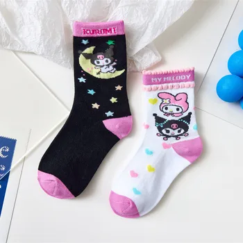 Мода Kawaii Sanrio Hellokittys Mymelody Куроми Карикатура Сладки Сладки Дантелени Чорапи Със Средна Дължина, Плюшени Меки Аниме Кукли Подаръци На Деца На