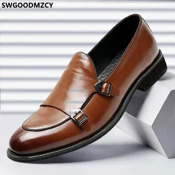 Модела обувки, Мокасини Мъжки Вечерни обувки за мъже 2021 Двойна каишка за монах Официална обувки без закопчалка Мъжки кожени обувки Zapatos De Hombre Chaussure