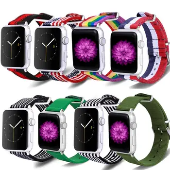 Модерен Каишка За Часовник Apple Watch Найлонов Ремък AppleWatch123456 Поколение Часа Платно Розова Ивица Флаг Каишка Гривна