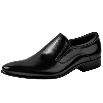 Модерен мъжки модел обувки DESAI от естествена кожа без закопчалка, класически обувки с остри пръсти, Офис обувки за сватбени партита, вечерни обувки
