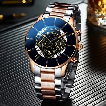Модерен мъжки часовник от неръждаема стомана Луксозен Календар на Кварцови ръчни часовници Бизнес и Ежедневни часовници за мъже Часовници Relogio Masculino