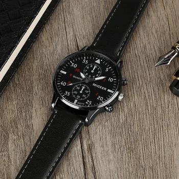 Модерен мъжки часовник Чантата си Подарък кутия Кварцов Ръчен часовник с Кожена каишка, Практичен обтегач Мъжки портфейли Чантата Подарък на бащата