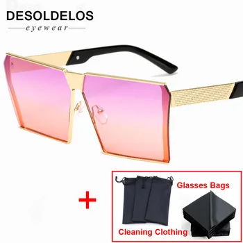 Модната марка Дизайнер Квадратни Слънчеви очила с плосък обективи за Огледално Дамски слънчеви очила Мъжки Хип-хоп Извънгабаритни дамски слънчеви очила Мъжки FDA UV400