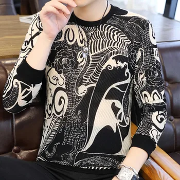 Модната марка Есенна мъжка тениска с кралски мрежа, пуловер с кръгло деколте, Всекидневни индивидуален модел, Удобен забавна тениска, тениска Homme