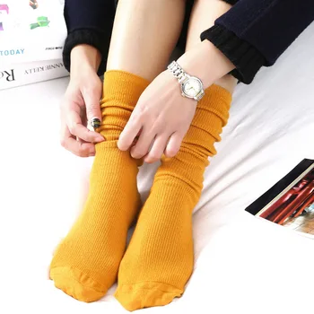 модни дамски есен-зима памук тънки обикновен ретро-чорапи дишащи абсорбиращи потта чорапи kawaii