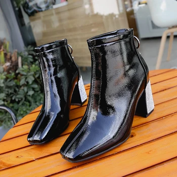 Модни дамски обувки на метални ципове с квадратни пръсти, висококачествена метална кристална ток, Есен-зима, Офис дамски обувки 2021New