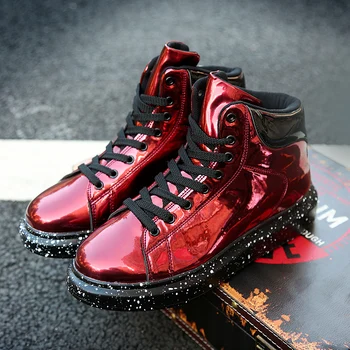Модни и Ежедневни мъжки обувки, с червен блясък, Луксозна Британска двойка, обувки в стил хип-хоп, мъжки маркови маратонки на платформа, Zapatillas Hombre