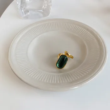 Модни Овални зелени пръстен с имитация на скъпоценен камък Корейски Геометрични Зелени Кристални Открити пръстени за жени и момичета, Луксозни вечерни украса