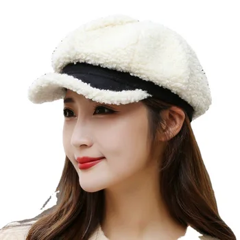 Модни Сладък дамски топли барети за жени На открито Есен Зима Ежедневни Дамски осмоъгълна Ретро шапка Шапка