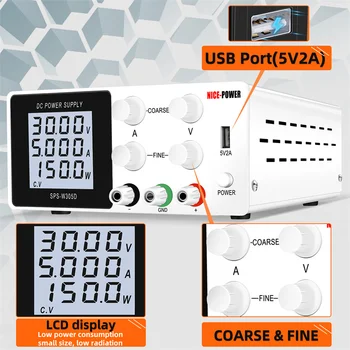 Мощен LCD екран Лабораторен Източник на Захранване dc 30 60 120 В 3А 5А 10A USB 5v 2A Лабораторен Регулируем Източник на захранване dc Мощност