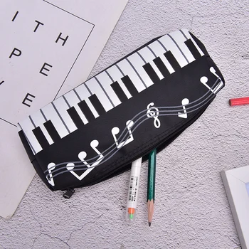 Музикални ноти на Клавиатурата за пиано молив случай за моливи Голям Капацитет Чанти за писалки Канцеларски материали, Ученически пособия Творчески Калъф за съхранение на грим