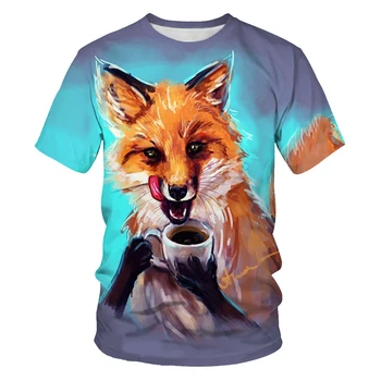 Мъжка тениска с гореща продажбата на 3D-изображение на вълк, с шарени животни Тениска Лятна мода Ежедневни тениска с къс ръкав и кръгло деколте Тениска