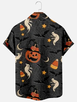 Мъжки Градинска дрехи с ревери на Хелоуин Свободна блуза Ежедневни ризи с къс ръкав и отложным яка
